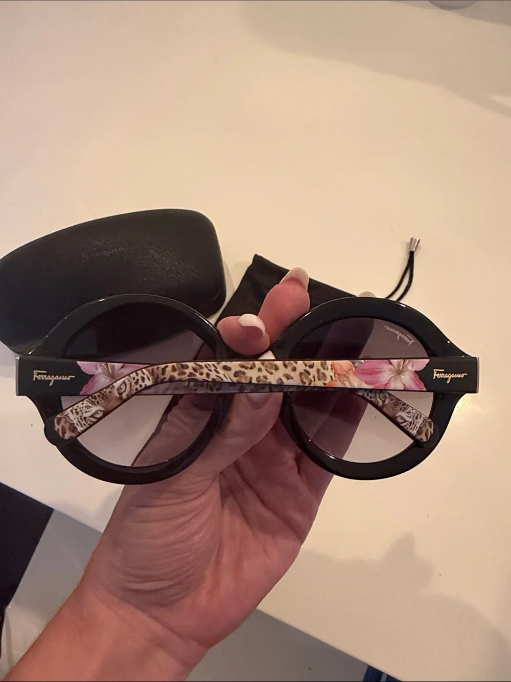 Salvatore Ferragamo Black Round Oversized Sunglasses